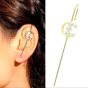 Gold Crystal Celestial Ear Hook Wrap Pin Ear Cuff Jewelry NEW